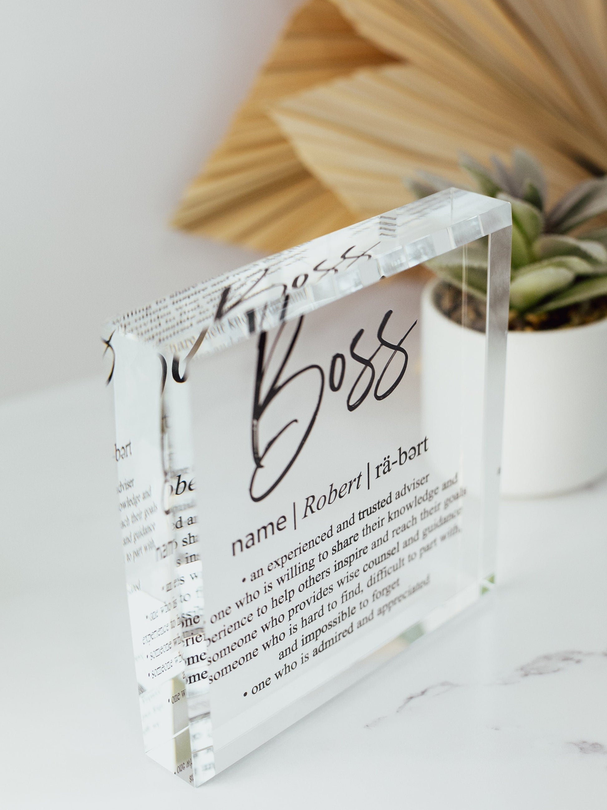 Bosses Day Crystal Glass Plaque, for Employee Recognition, Best CEO, World&#39;s Top Boss Trophy, Retirement Gift Plaque, Present from Employees