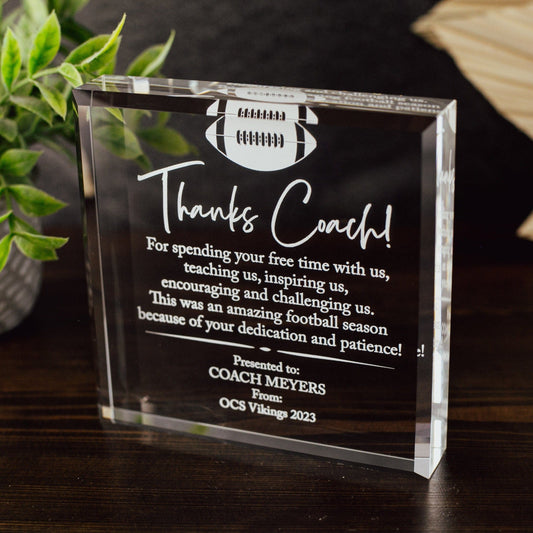 Coach Appreciation Award Crystal Glass Plaque, for Employee Recognition, School Staff, Sports Manager Trophy, Retirement Gift Plaque