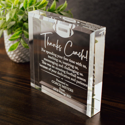 Coach Appreciation Award Crystal Glass Plaque, for Employee Recognition, School Staff, Sports Manager Trophy, Retirement Gift Plaque