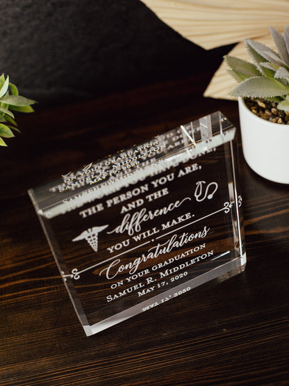 Congrats Doctor Award Crystal Glass Plaque, for Employee Recognition, Hospital Staff, Doctors and Nurses Trophy, Retirement Gift Plaque