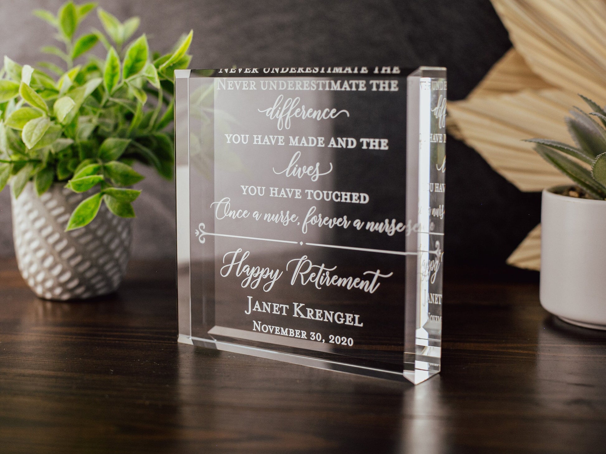 Forever A Nurse Award Crystal Glass Plaque, for Employee Recognition, Hospital Staff Present, Doctors and PA Trophy, Retirement Gift Plaque