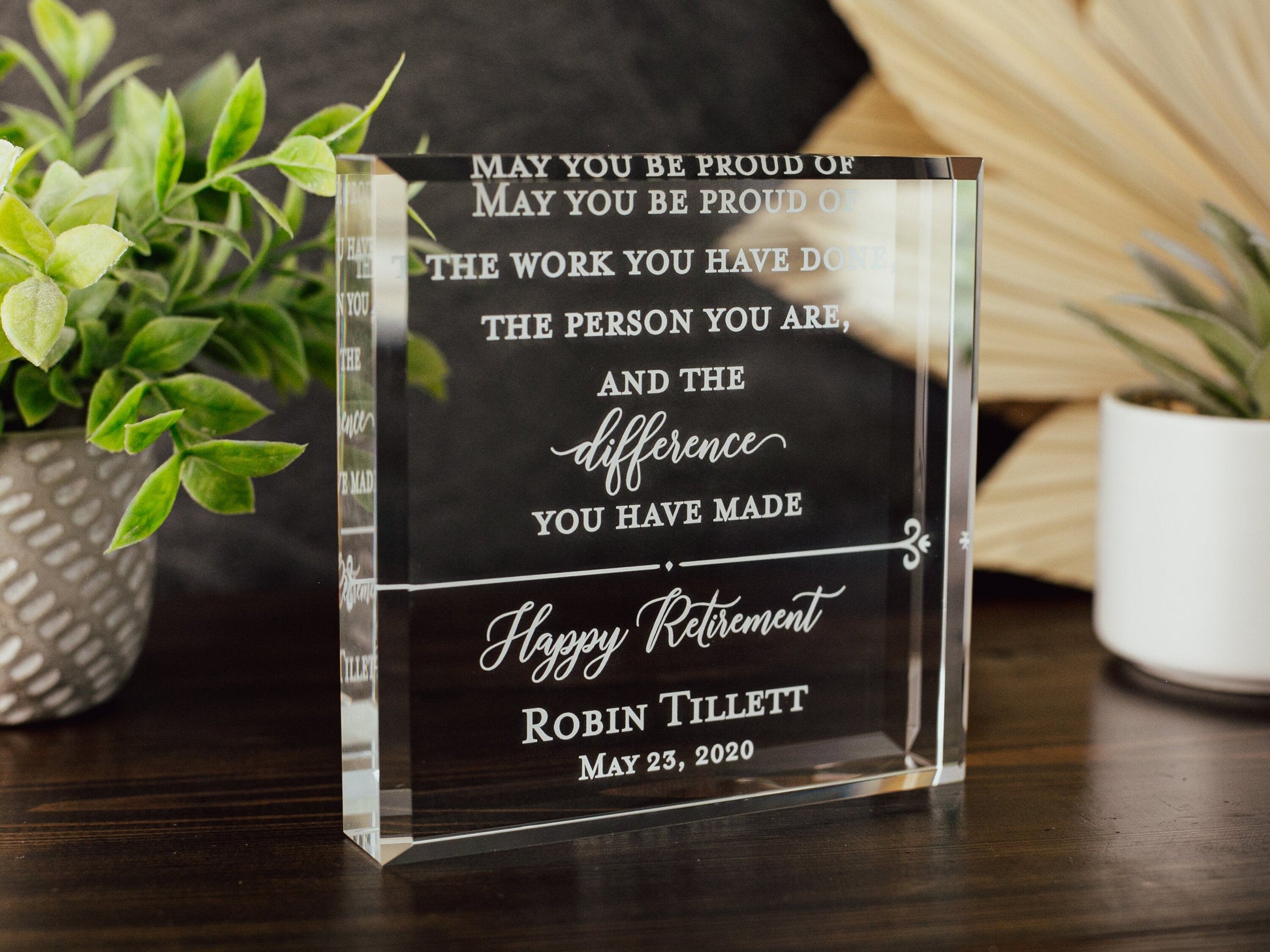 Happy Retirement Award Crystal Glass Plaque, for Employee Recognition, Staff Present, The Difference You Made Trophy, Years Of Service Gift