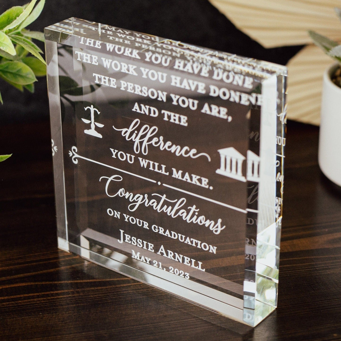 Congrats Lawyer Award Crystal Glass Plaque, for Employee Recognition, Law Firm Staff, Graduation Trophy, Law School Grad Gift Plaque