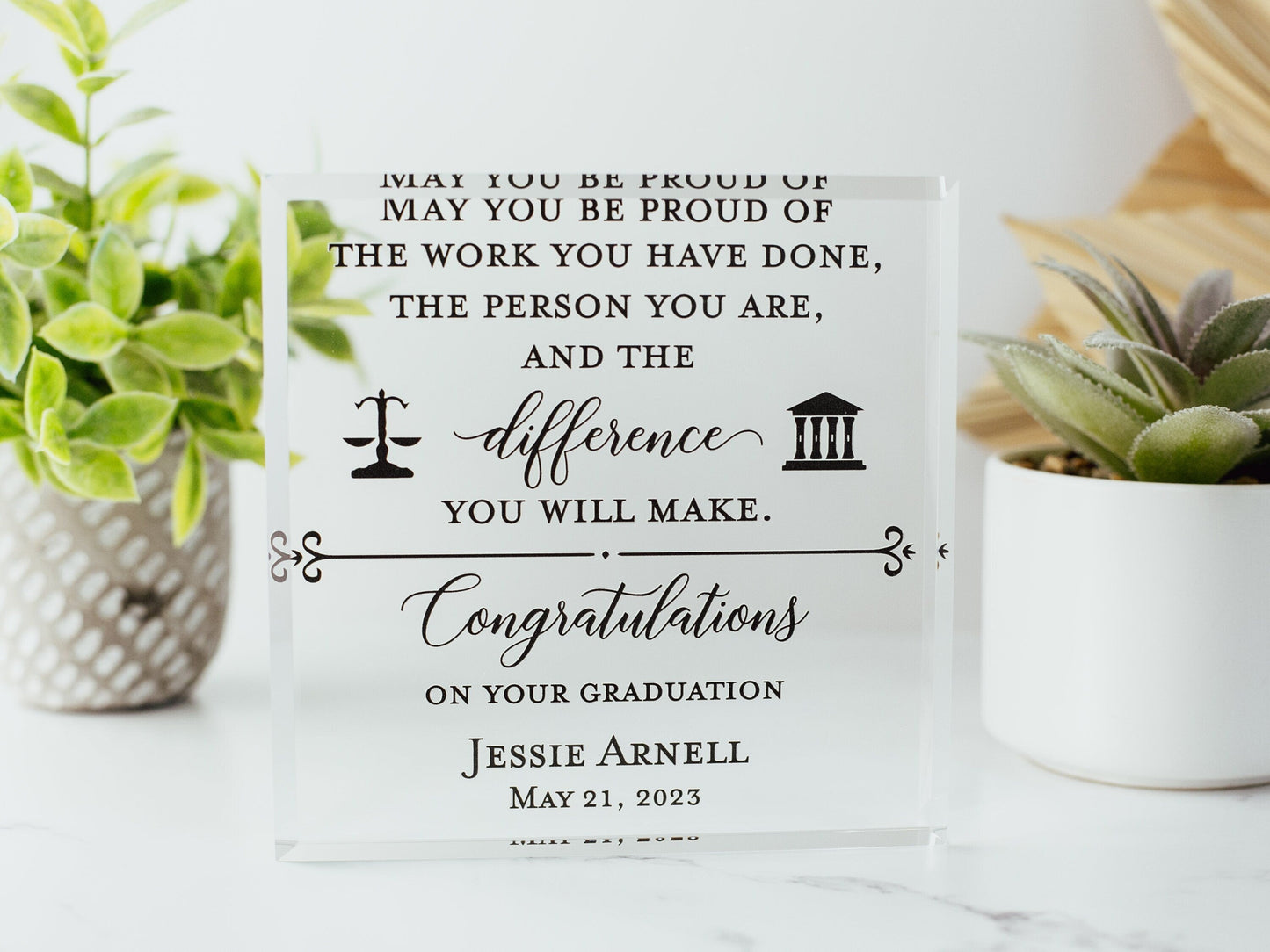 Congrats Lawyer Award Crystal Glass Plaque, for Employee Recognition, Law Firm Staff, Graduation Trophy, Law School Grad Gift Plaque