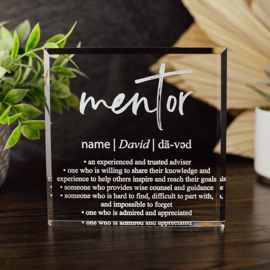 Mentor Definition Crystal Glass Plaque, for Employee Recognition, CEO, Life Coach Trophy, Appreciation Gift Plaque, Present from Staff, Boss