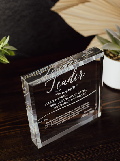 Truly Great Leader Crystal Glass Plaque, for Employee Recognition, Life Coach Trophy, Appreciation Gift Plaque, Present from Staff, Boss Day