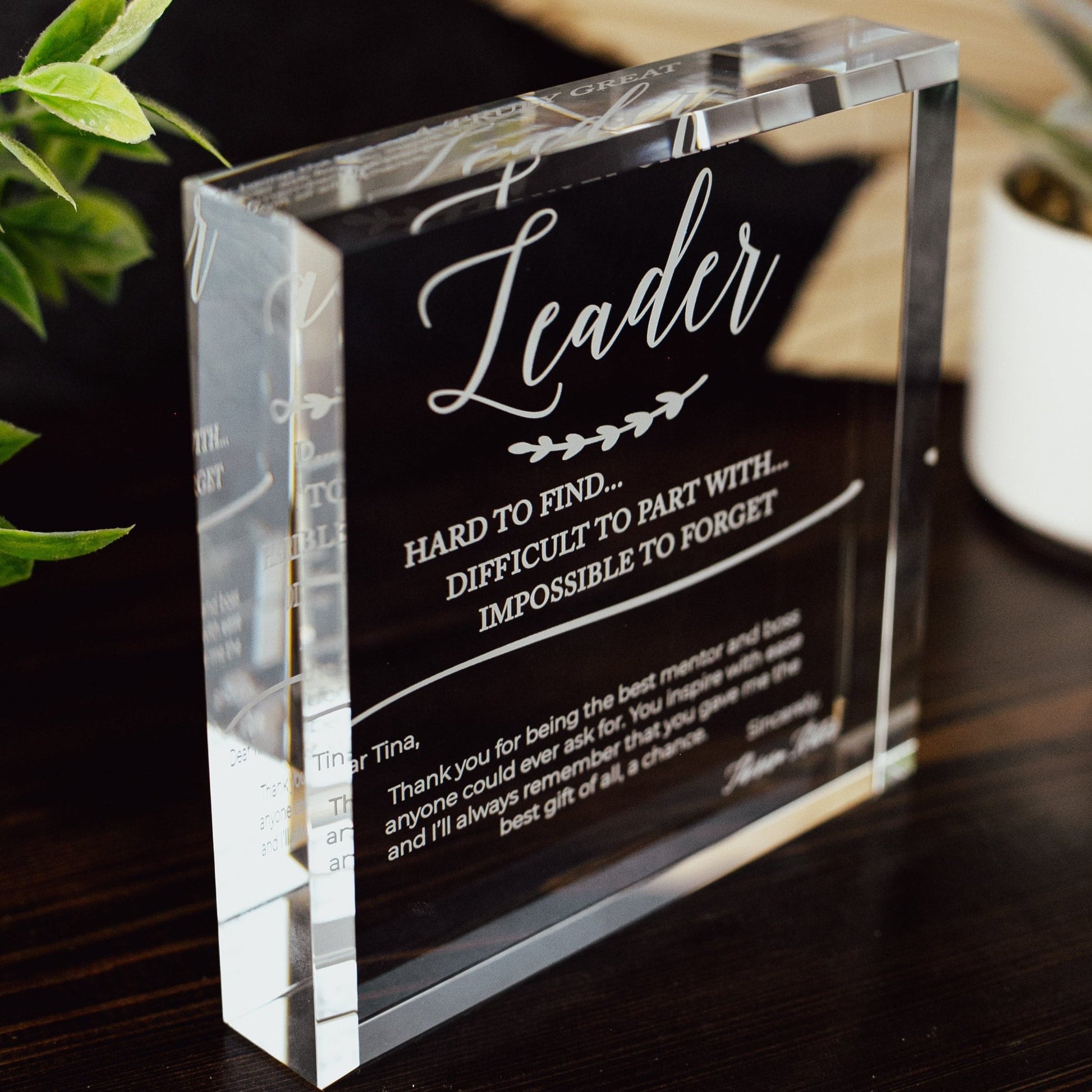 Truly Great Leader Crystal Glass Plaque, for Employee Recognition, Life Coach Trophy, Appreciation Gift Plaque, Present from Staff, Boss Day