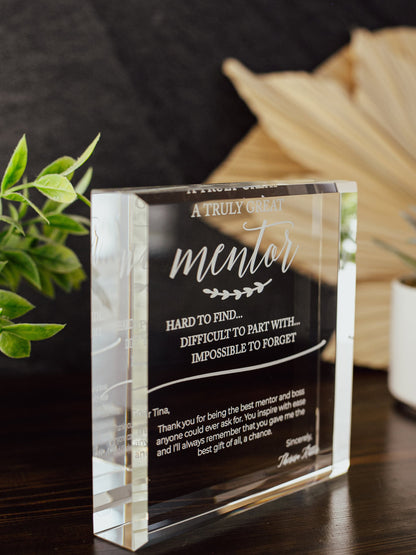 Truly Great Mentor Crystal Glass Plaque, for Employee Recognition, Life Coach Trophy, Appreciation Gift Plaque, Present from Staff, Boss Day