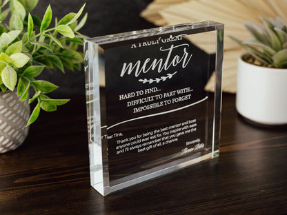 Truly Great Mentor Crystal Glass Plaque, for Employee Recognition, Life Coach Trophy, Appreciation Gift Plaque, Present from Staff, Boss Day