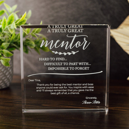 Truly Great Mentor Crystal Glass Plaque, for Employee Recognition, Life Coach Trophy, Appreciation Gift Plaque, Present from Staff, Boss Day