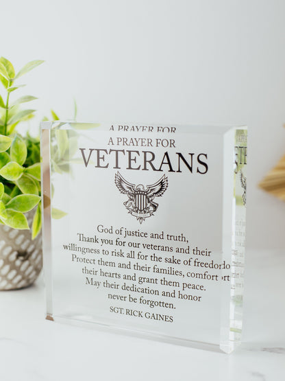 Veterans Appreciation Award Crystal Glass Plaque, Military Service Recognition, Retirement Plaque, Gift for Armed Forces, Years of Service