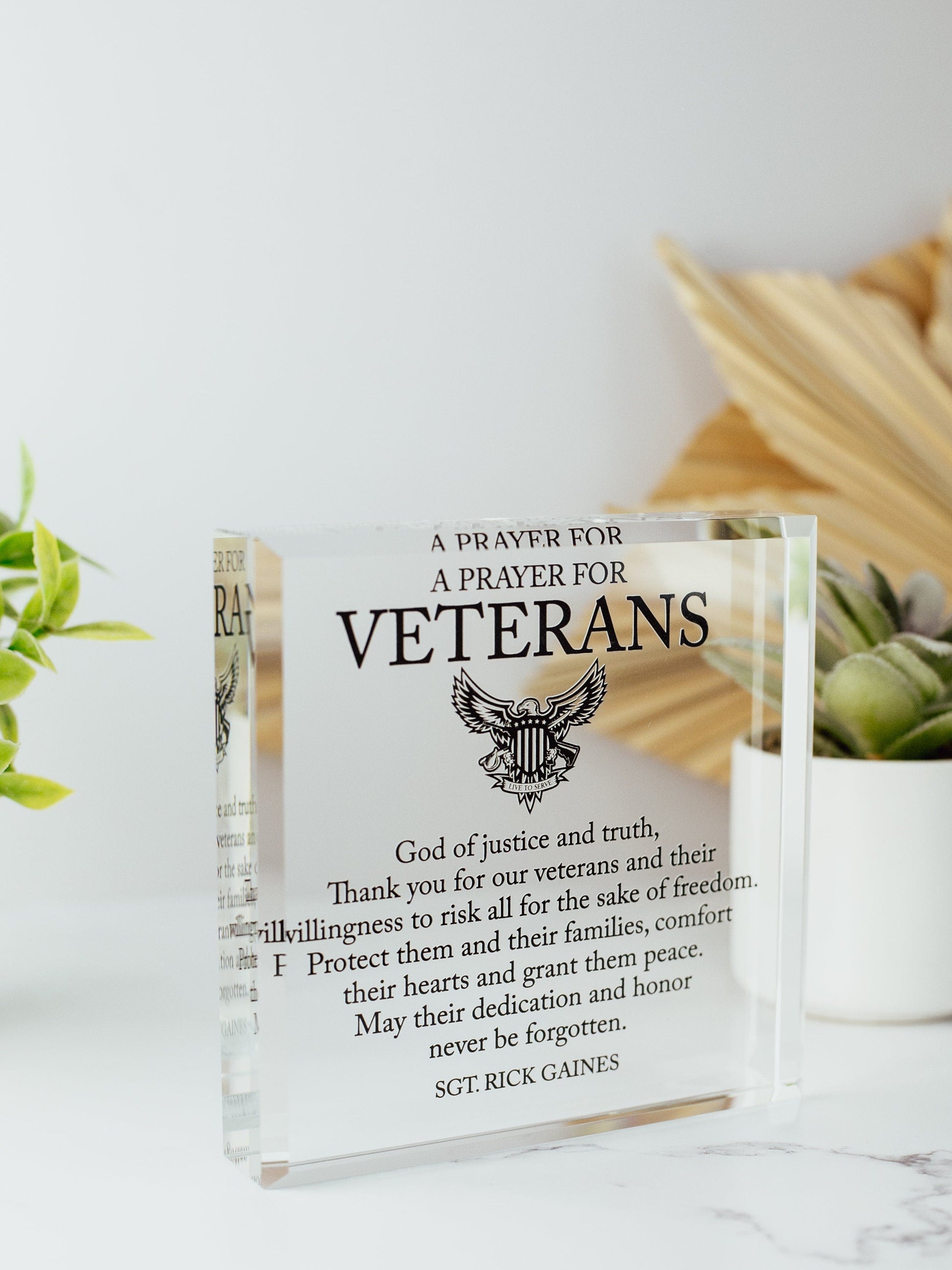 Veterans Appreciation Award Crystal Glass Plaque, Military Service Recognition, Retirement Plaque, Gift for Armed Forces, Years of Service