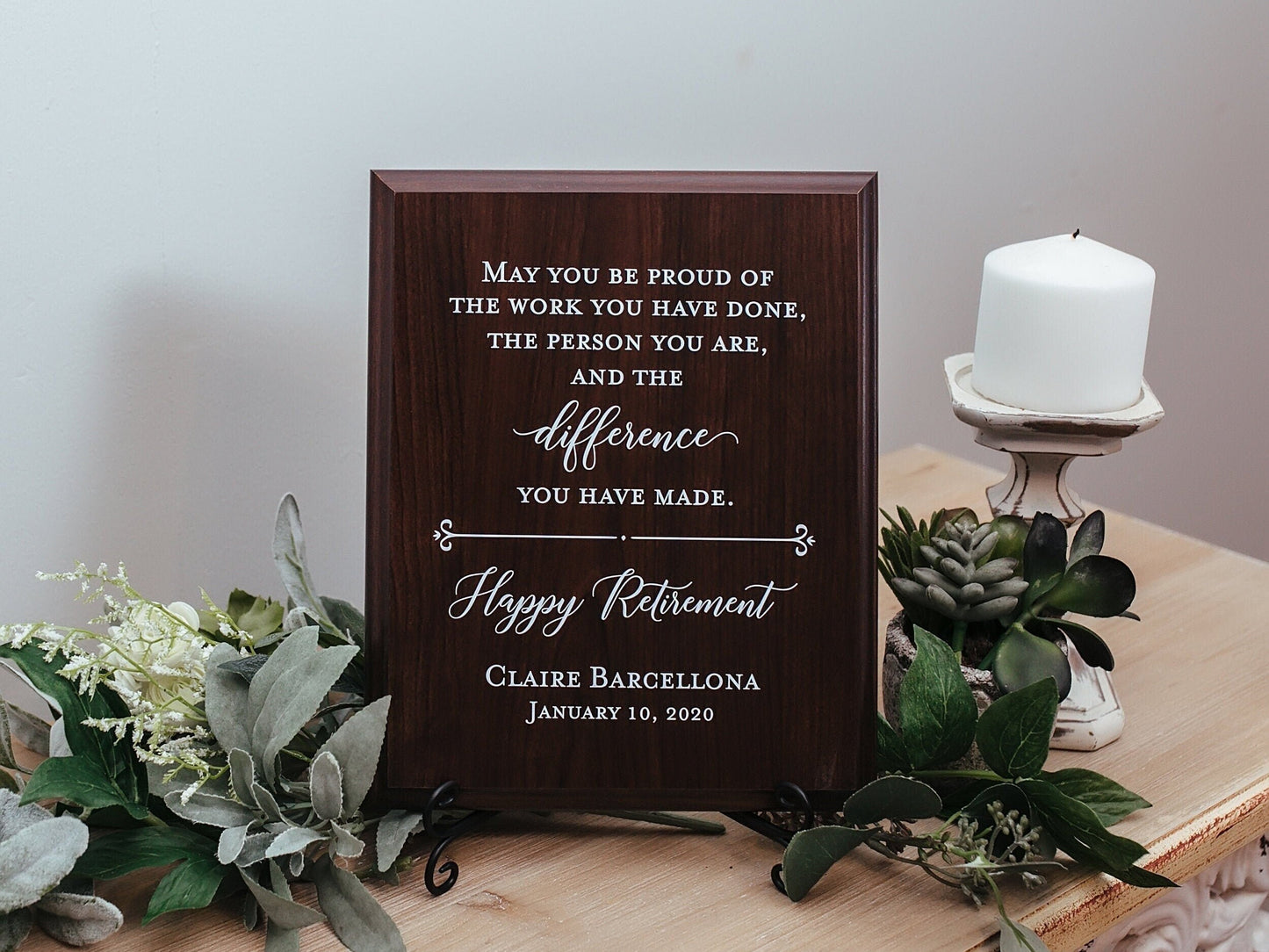 Happy Retirement Walnut Plaque Gift For Boss, Colleague, Coworker, Teacher, Friend, Truly Great Mentor, Retiring Present Idea And Stand