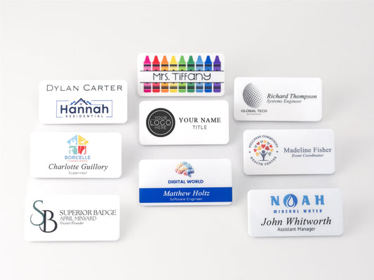 Plastic Name Badge, Personalized Acrylic Business Tag with Industry Logo, Magnetic Backing Customized ID for Office Employees, Staff Nametag