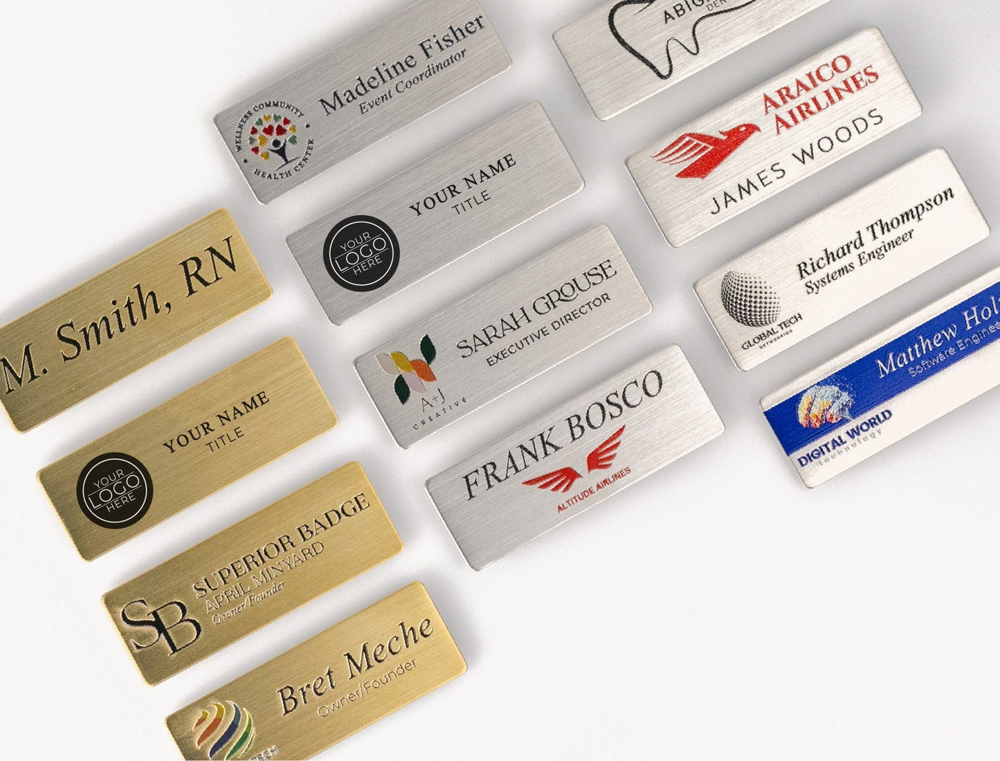 SMALL ORDER  1&quot;x3&quot; Metal Name Badge, Personalized Business Tag with Logo, Magnetic Customized for Office Employee, Silver, Gold or Titanium