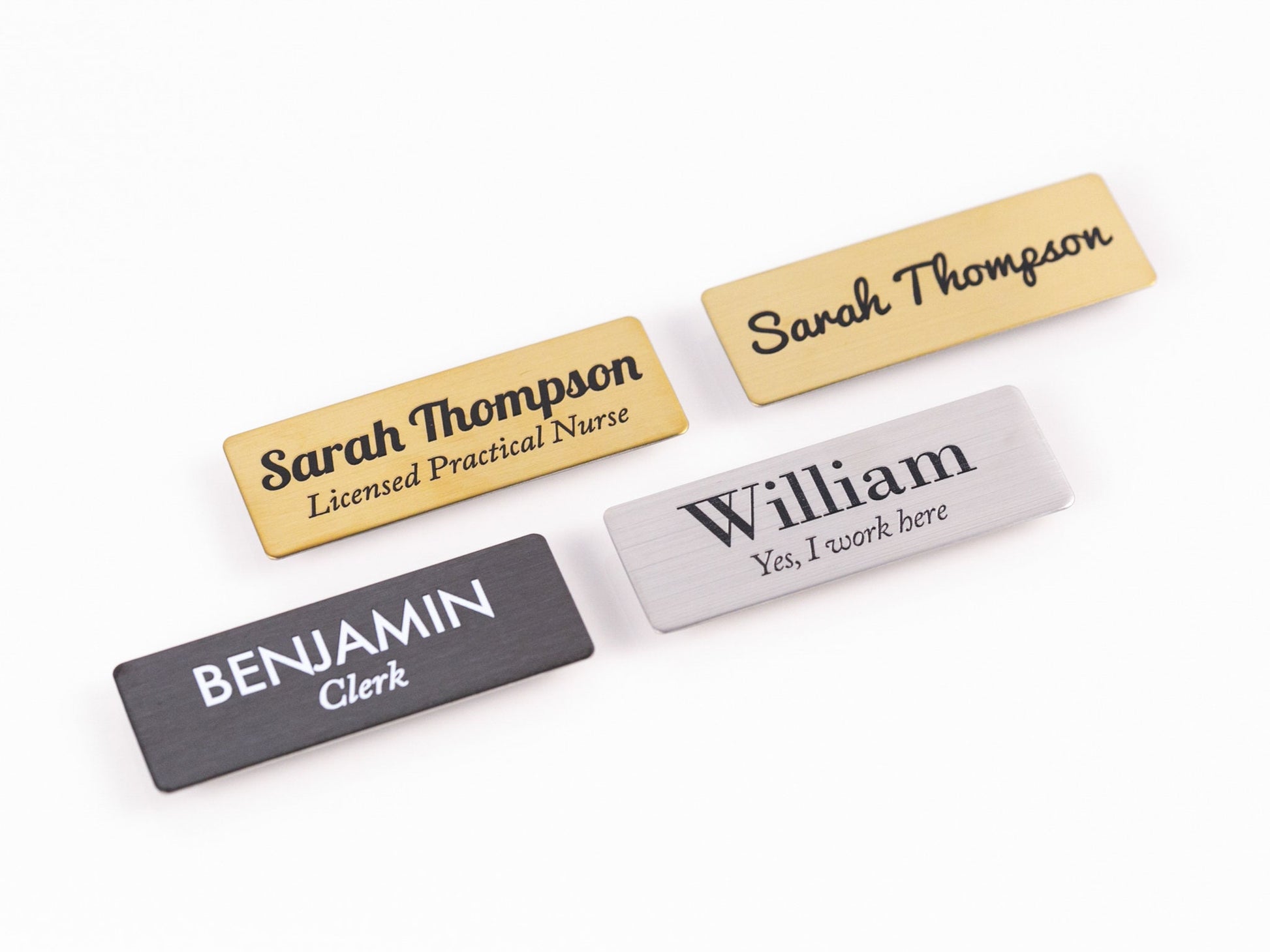 Choose Your Symbol High Quality METAL 1&quot;x2.75&quot; Name Badge, Business Logo Tag, Magnetic Custom for Office Employee, Silver, Gold or Titanium