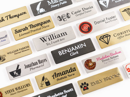 Choose Your Symbol High Quality METAL 1&quot;x2.75&quot; Name Badge, Business Logo Tag, Magnetic Custom for Office Employee, Silver, Gold or Titanium