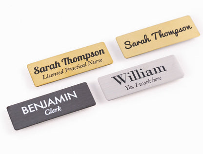 Choose Your Symbol High Quality METAL 1&quot;x2.75&quot; Name Badge, Business Logo Tag, Magnetic Custom for Office Employee, Silver, Gold or Titanium