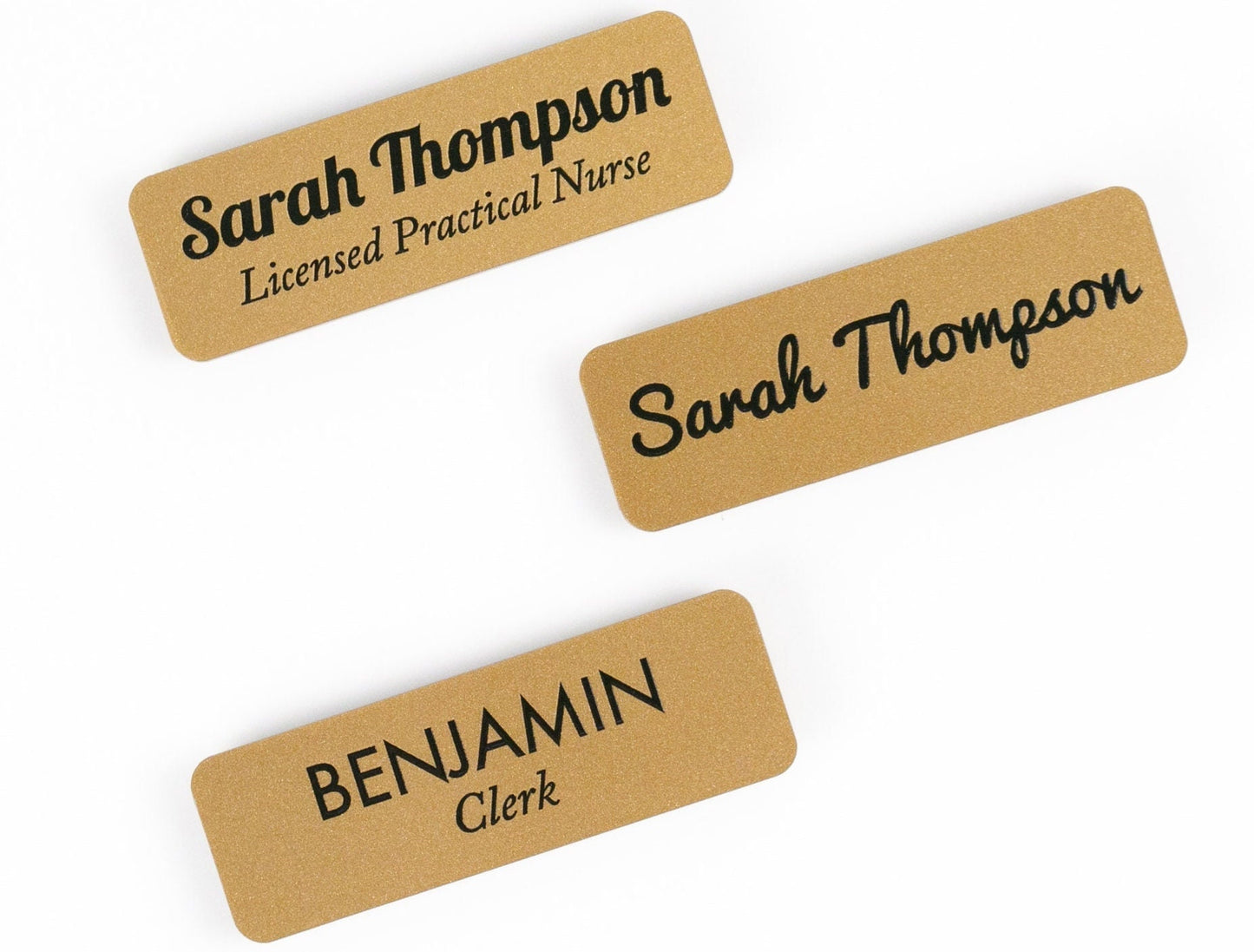 FULL COLOR Gold Acrylic Name Badge + Symbol, Personalized Acrylic Business Tag With Icon, Magnetic Backing Customized for Office Employee