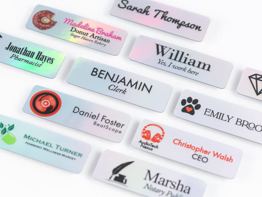 HOLOGRAPHIC Choose Your SYMBOL Name Badge + Symbol, Personalized Business Tag + Icon, Magnetic Backing Customized for Office Employee