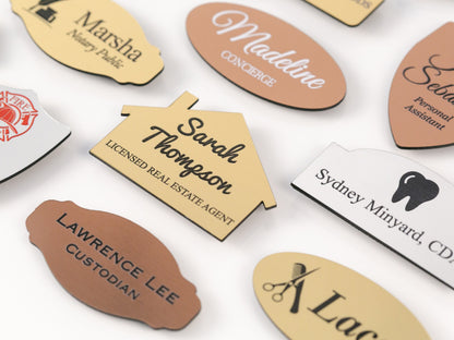 Choose Your SYMBOL Gold, Silver Copper Acrylic Name Badge + Symbol, Personalized Business Tag + Icon, Custom Logo Office Employee Gift