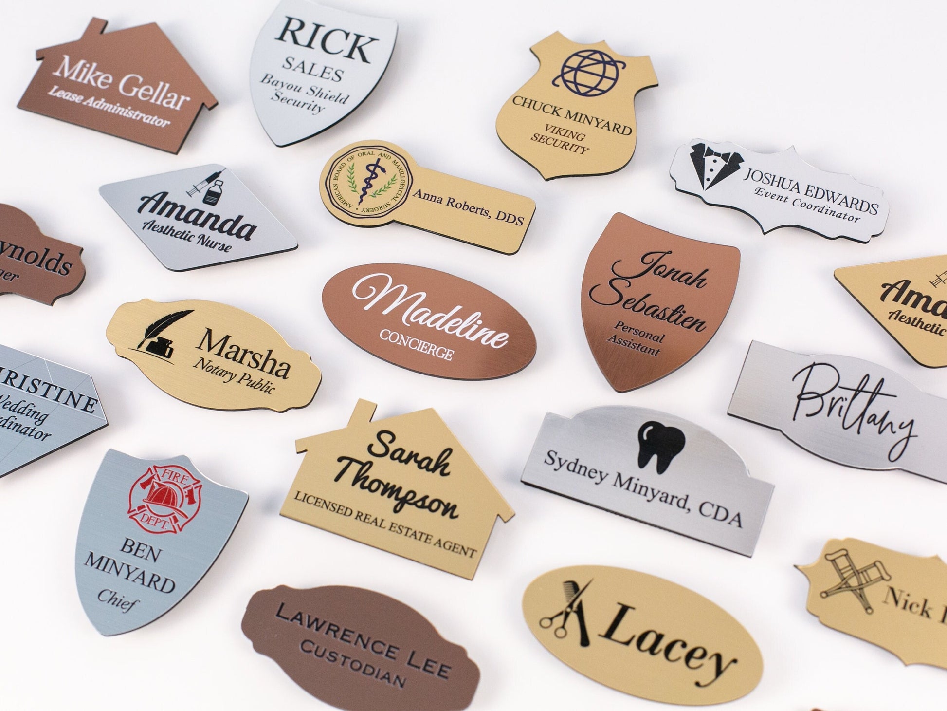 Choose Your SYMBOL Gold, Silver Copper Acrylic Name Badge + Symbol, Personalized Business Tag + Icon, Custom Logo Office Employee Gift