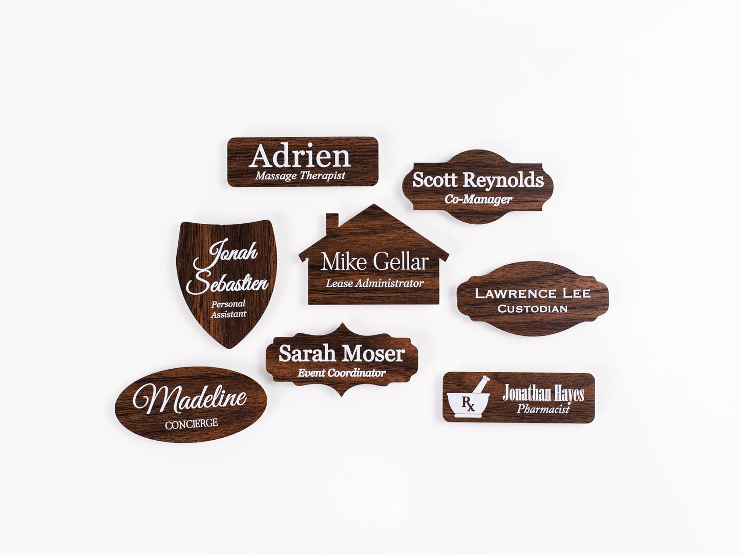 Choose Your SYMBOL Walnut Acrylic Name Badge + Symbol, Personalized Business Tag + Icon, Magnetic Backing Customized for Office Employee