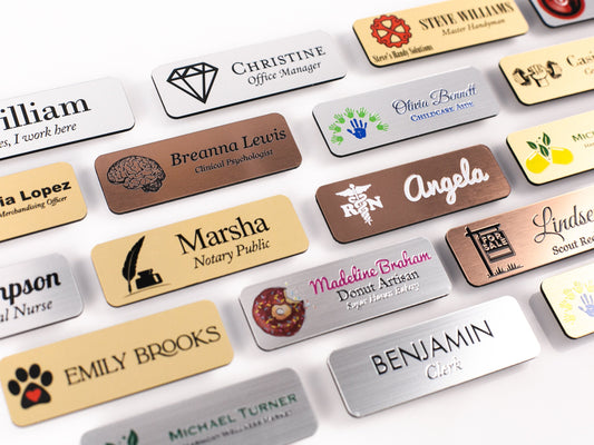 Choose Your SYMBOL Gold, Silver, Copper Acrylic Name Badge + Symbol, Personalized Business Tag + Icon, Custom Logo for Office Employees