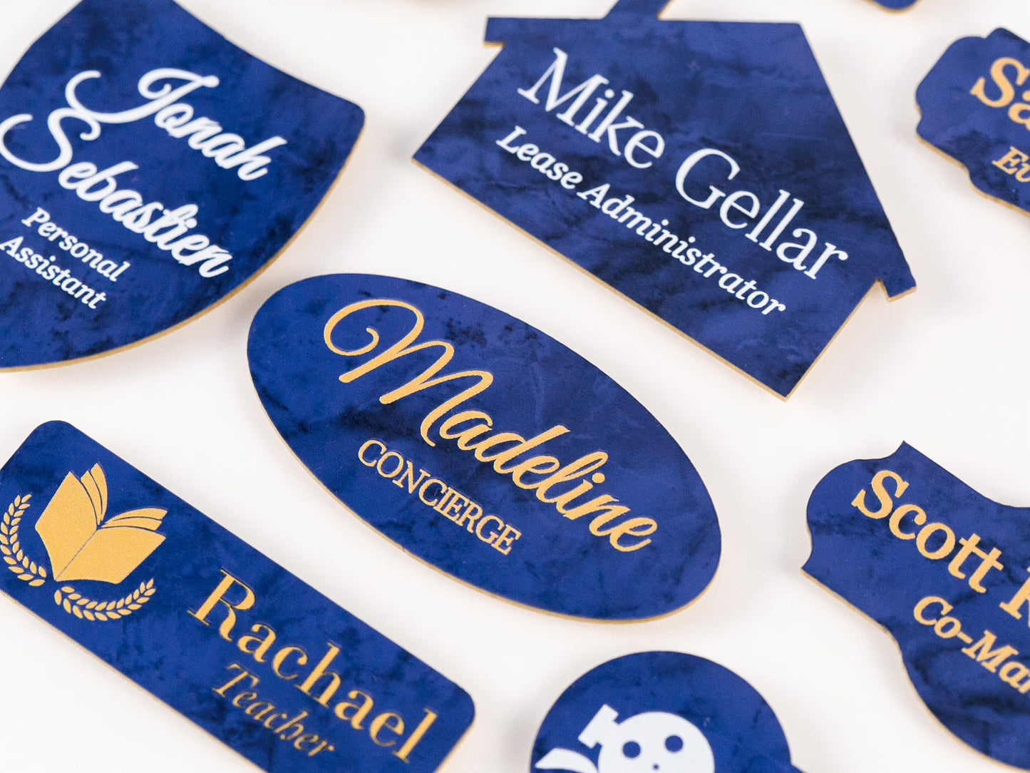 Choose Your SYMBOL Blue Marble Acrylic Name Badge + Symbol, Personalized Business Tag + Icon, Custom Logo for Office Employees