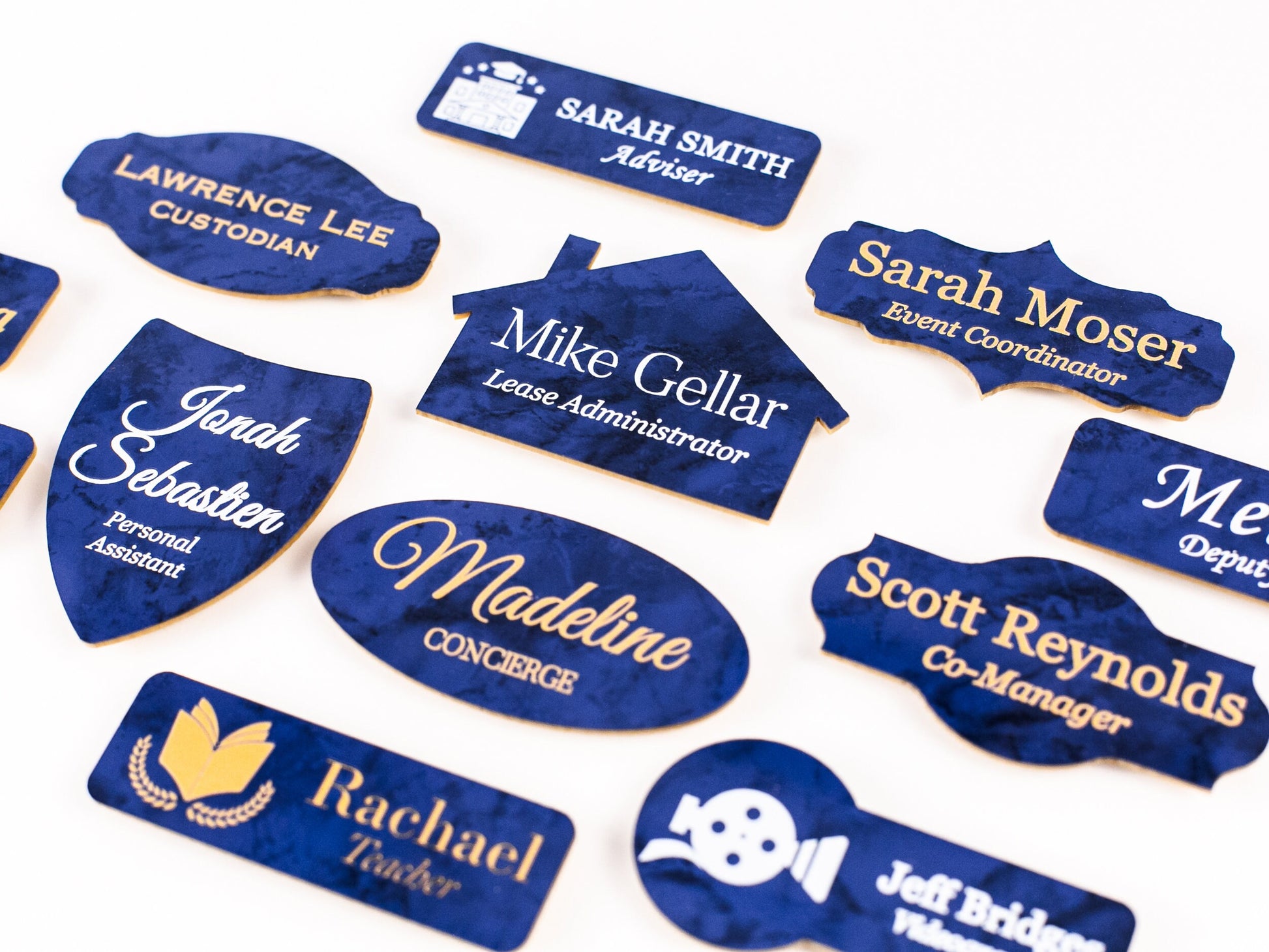 Choose Your SYMBOL Blue Marble Acrylic Name Badge + Symbol, Personalized Business Tag + Icon, Custom Logo for Office Employees