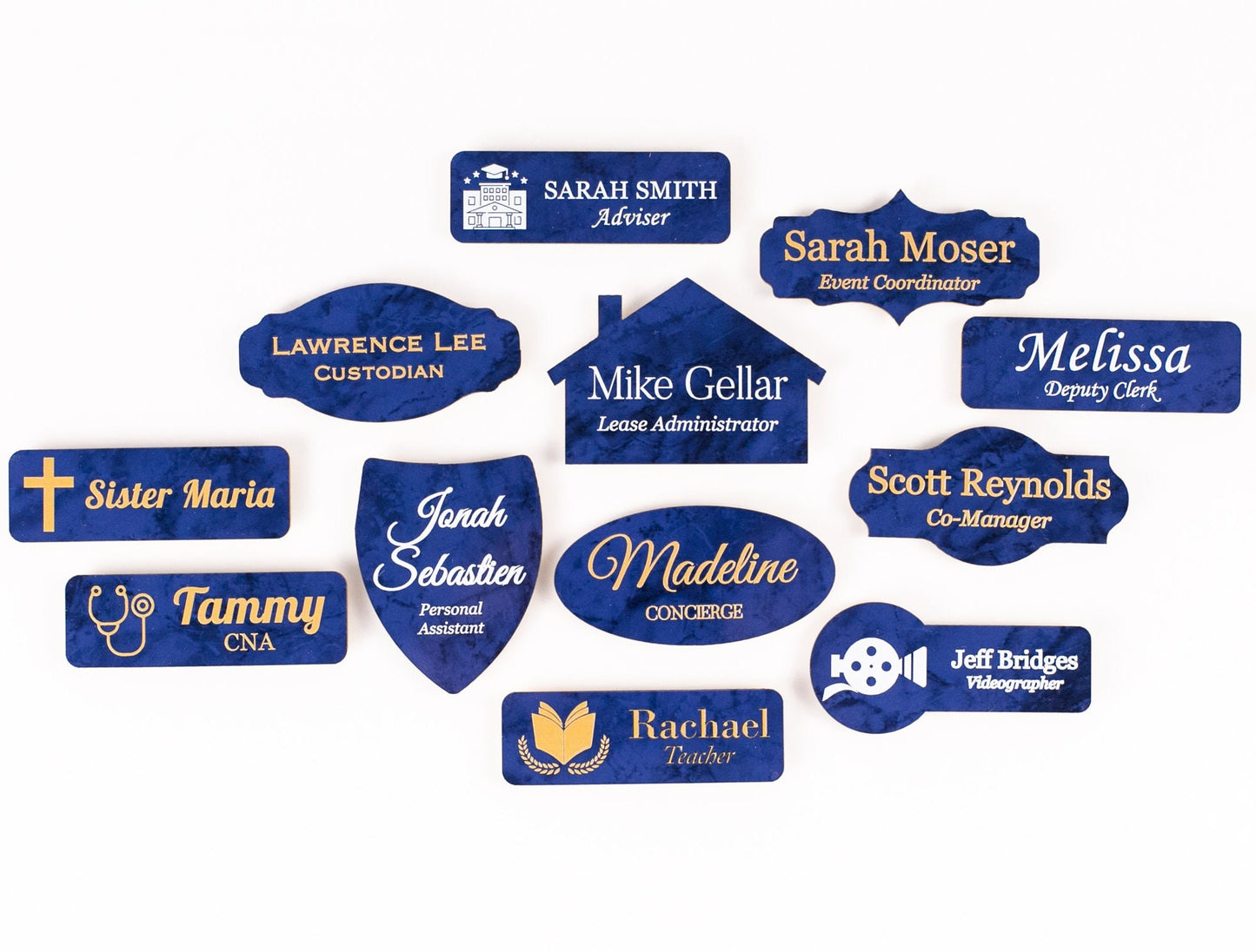 Choose Your SYMBOL Blue Marble Acrylic Name Badge + Symbol, Personalized Business Tag + Icon, Custom Logo for Office Employees