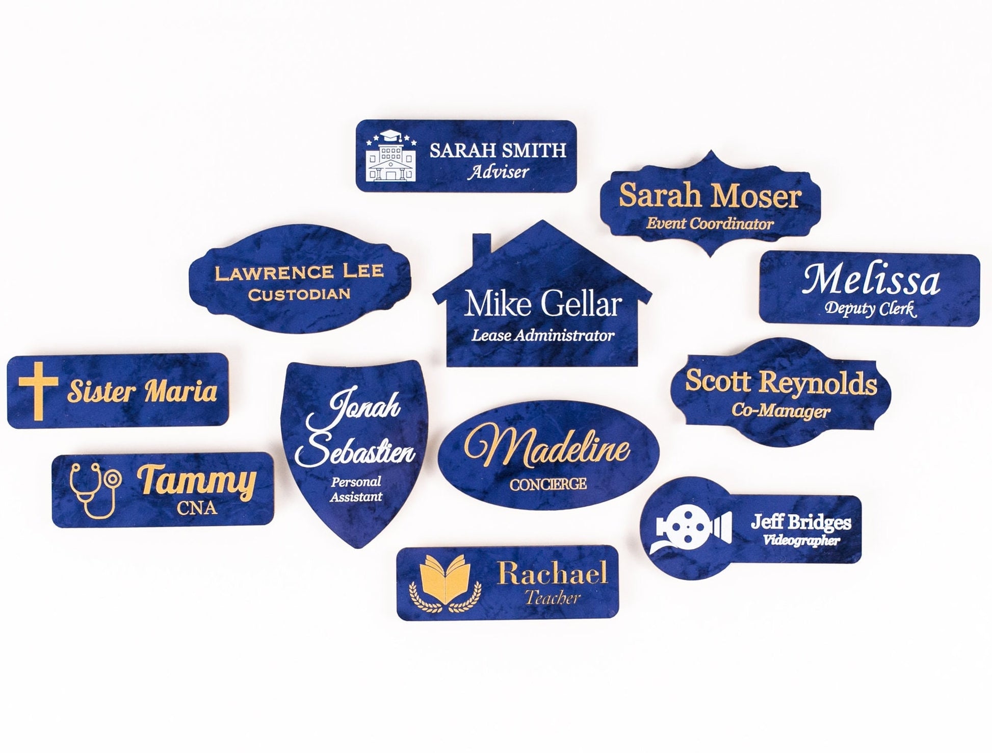 Choose Your SYMBOL Blue Marble Acrylic Name Badge + Symbol, Personalized Business Tag + Icon, Custom Logo for Office Employees