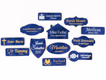 Choose Your SYMBOL Blue Marble Acrylic Name Badge + Symbol, Personalized Business Tag + Icon, Custom Logo for Office Employees