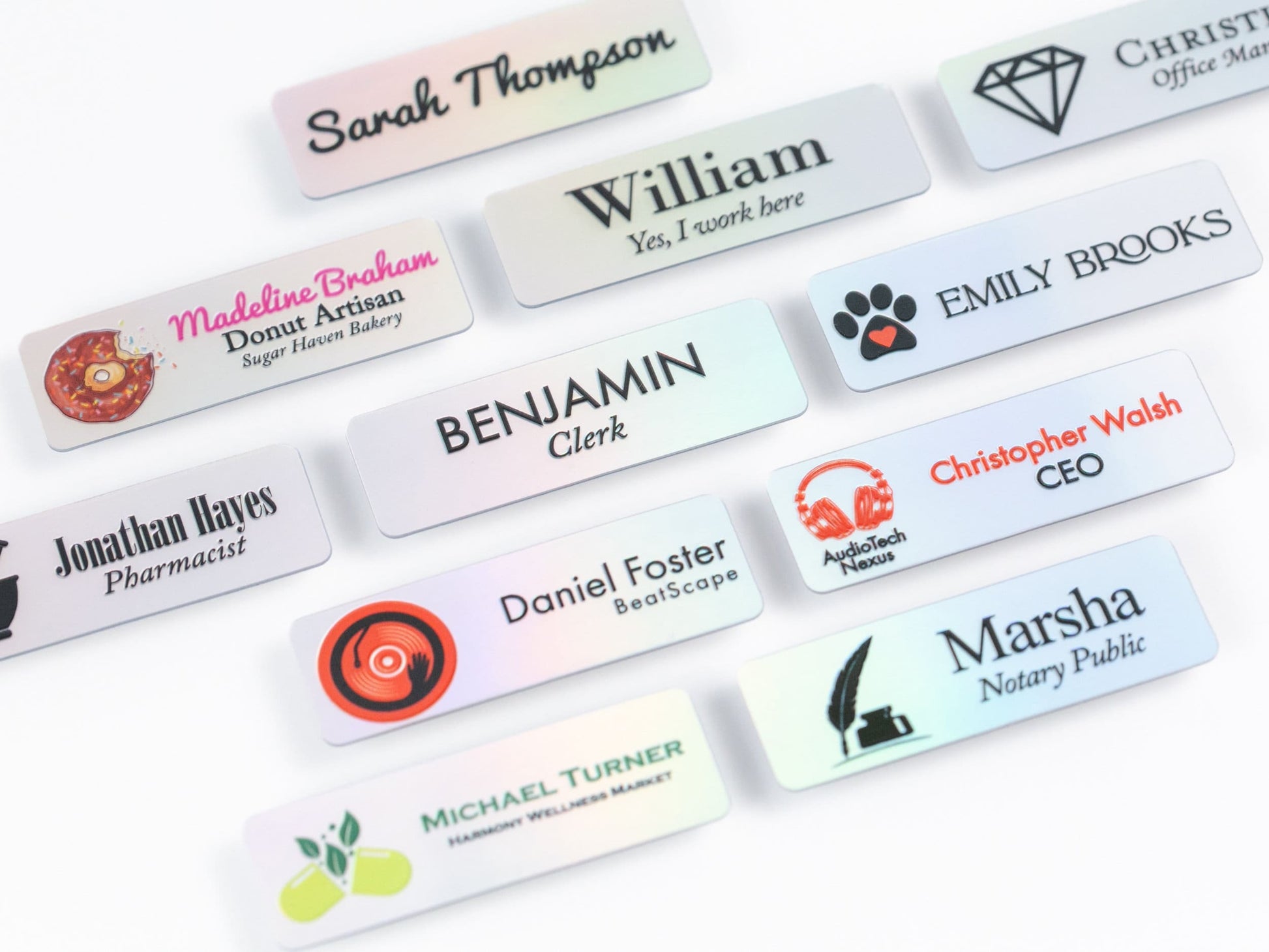 HOLOGRAPHIC Choose Your SYMBOL Name Badge + Symbol, Personalized Business Tag + Icon, Magnetic Backing Customized for Office Employee