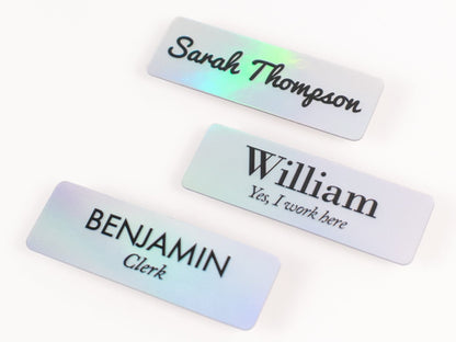 HOLOGRAPHIC Choose Your SYMBOL Name Badge + Symbol, Personalized Business Tag + Icon, Magnetic Backing Customized for Office Employee