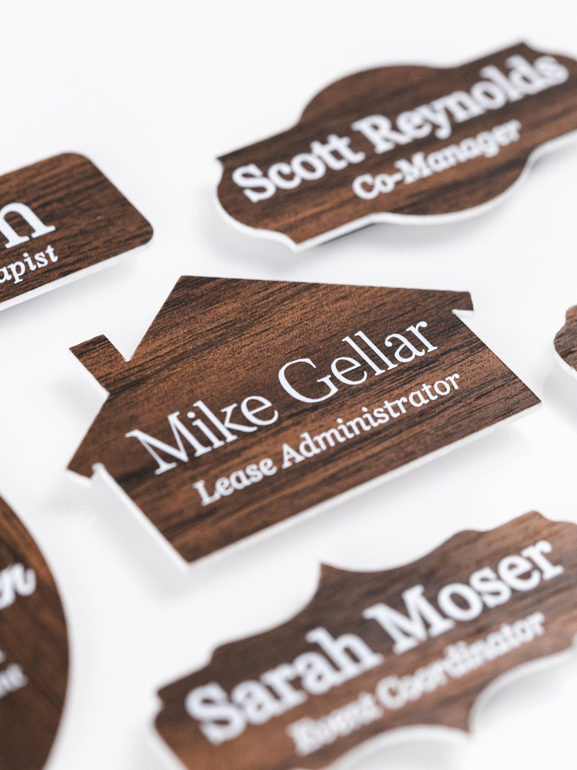 Choose Your SYMBOL Walnut Acrylic Name Badge + Symbol, Personalized Business Tag + Icon, Magnetic Backing Customized for Office Employee