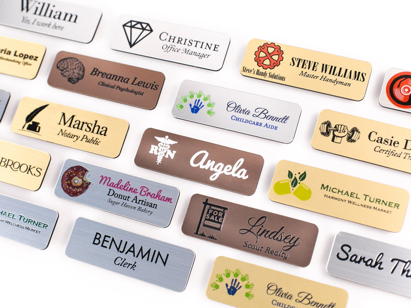 Choose Your SYMBOL Gold, Silver, Copper Acrylic Name Badge + Symbol, Personalized Business Tag + Icon, Custom Logo for Office Employees