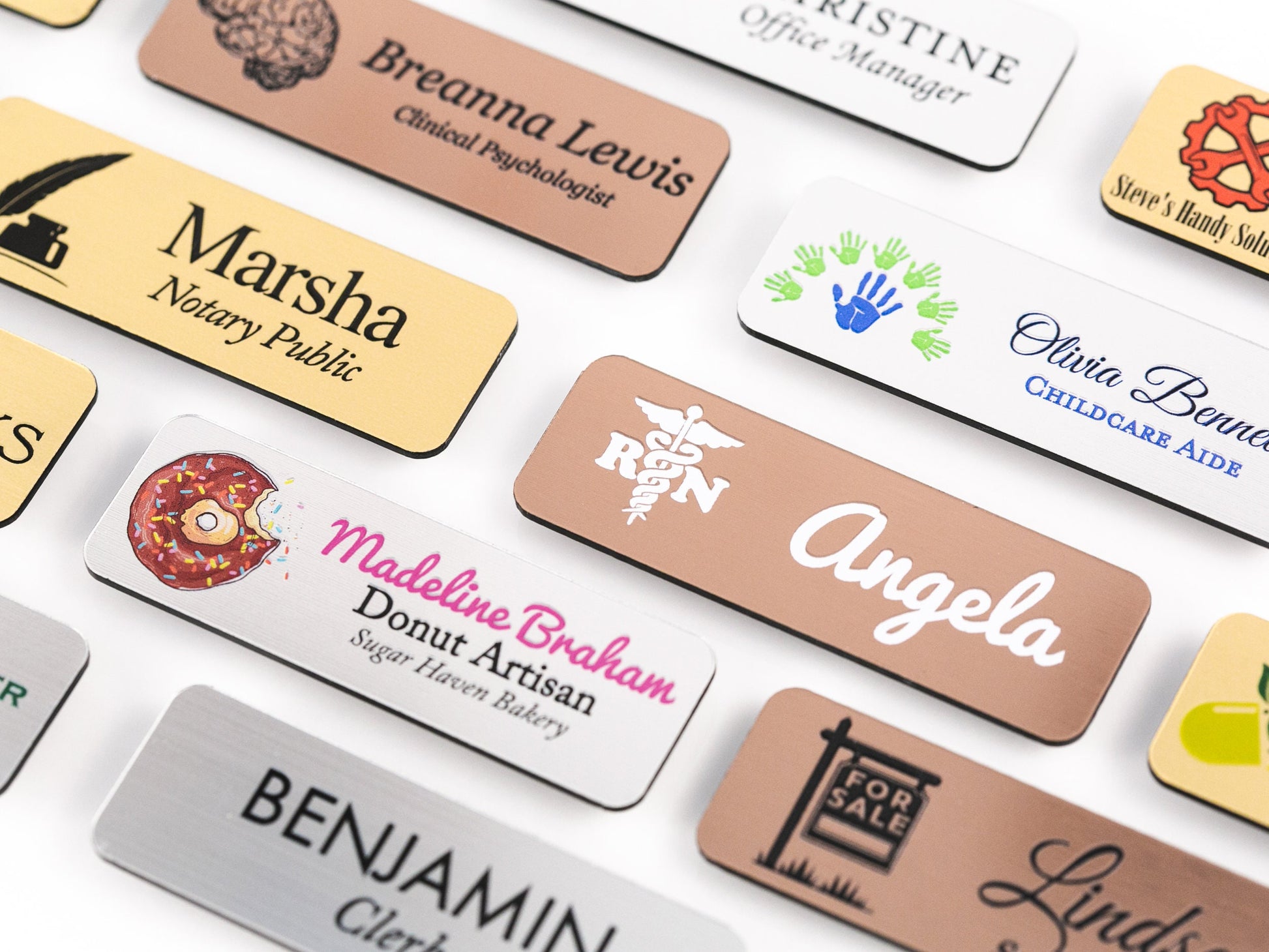 Choose Your SYMBOL Gold, Silver, Copper Acrylic Name Badge + Symbol, Personalized Business Tag + Icon, Custom Logo for Office Employees