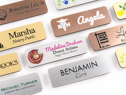 Choose Your SYMBOL Gold, Silver, Copper Acrylic Name Badge + Symbol, Personalized Business Tag + Icon, Custom Logo for Office Employees