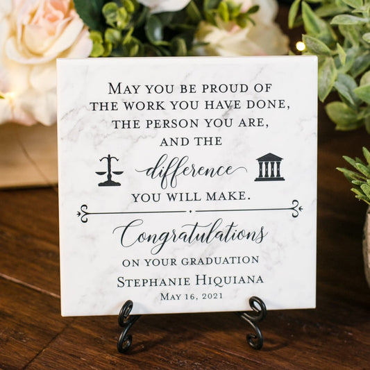 Law School Graduation Tile Sign Plaque With Stand