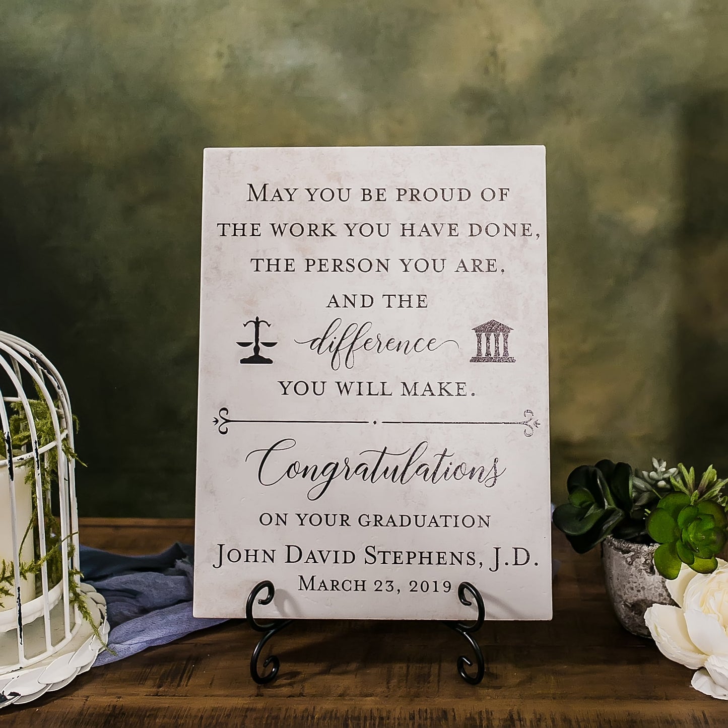 Law School Graduation Tile Sign Plaque With Stand