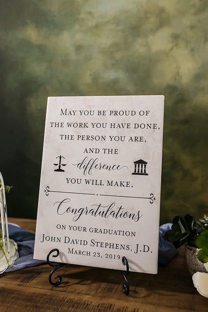 Law School Graduation Tile Sign Plaque With Stand