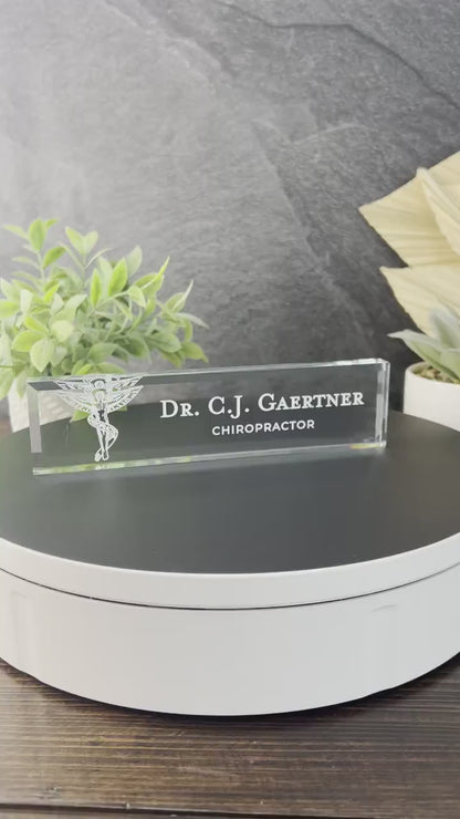 Chiropractor Glass Name Plate With Optional Icon GNP-CUST6