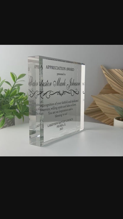 Pastor Appreciation Crystal Glass Plaque CSTL-PTR