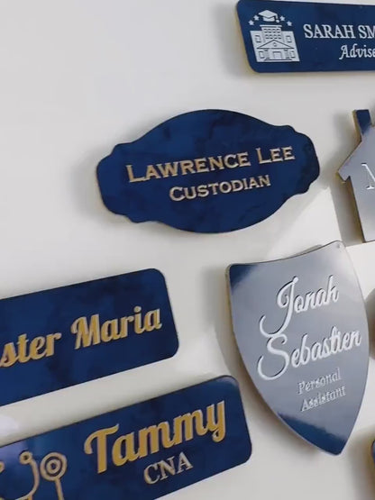 Custom Shapes Blue Marble Acrylic Name Badges