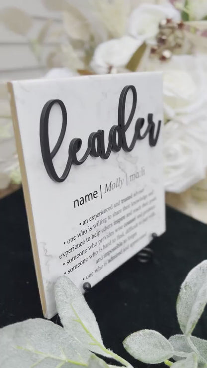 3D Marble Great Leader Definition Plaque With Stand, Thank You Mentor Sign, Boss Retirement Appreciation, Teacher, Counselor, Coach Adviser