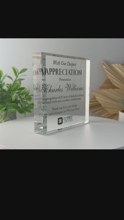 Custom Appreciation Crystal Glass Plaque CSTL-DA1