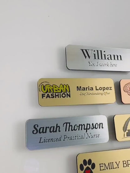 Stock Sizes Brushed Gold, Silver and Metallic Acrylic Name Badges