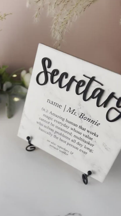 3D Secretary Appreciation Ceramic Tile Plaque Gift From Boss, Child to Teachers Aid, Co-worker Present Idea, Administrative Assistant