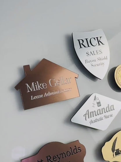 Custom Shapes Brushed Gold, Silver and Metallic Acrylic Name Badges